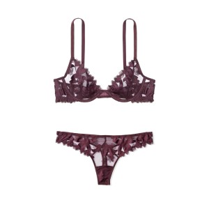 Комплект Floral Purple Embroidered Lace Unlined Demi Bra Set