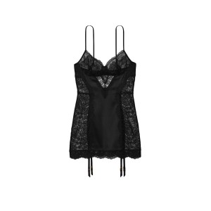 Пеньюар Black Lace Panel Garter Slip