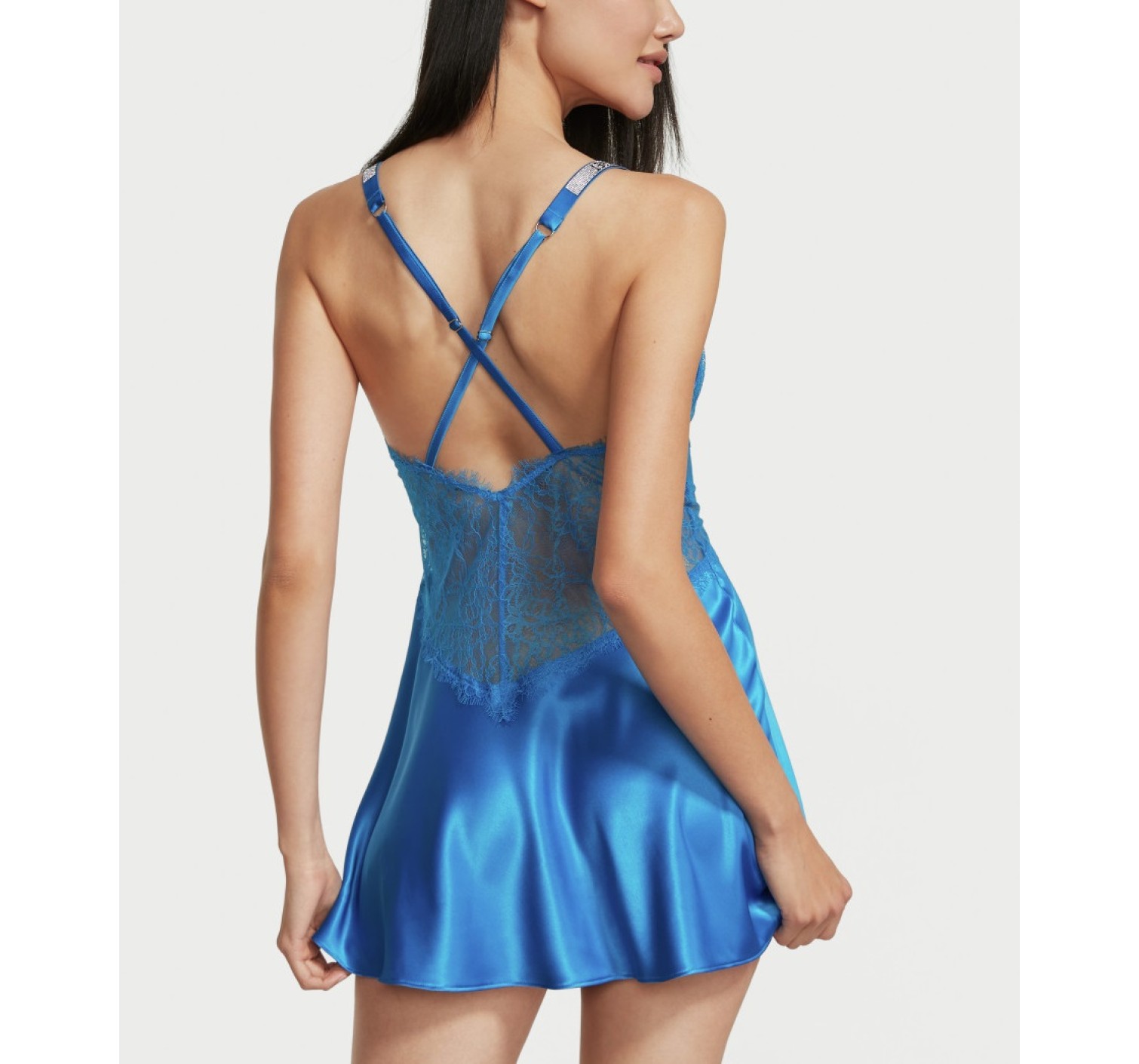 Пеньюар Shine Strap Satin Lace Slip Blue