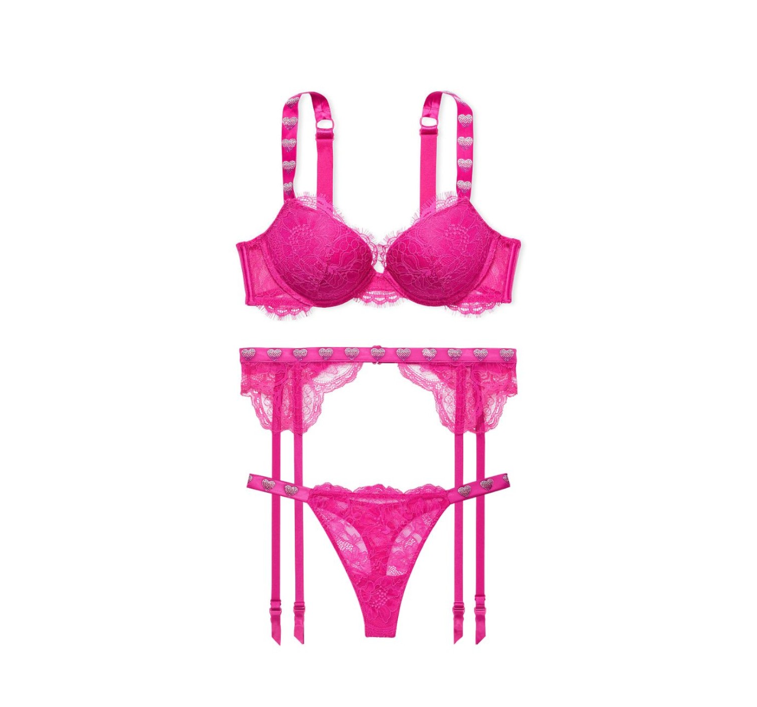 Комплект з підв'язками Shine Strap Lace Fuchsia Frenzy Push-Up Bra Set