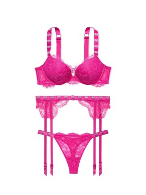 Комплект c подвязками Shine Strap Lace Fuchsia Frenzy Push-Up Bra Set