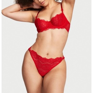 Трусики Lipstack Red Satin Bow Lace Thong Panty
