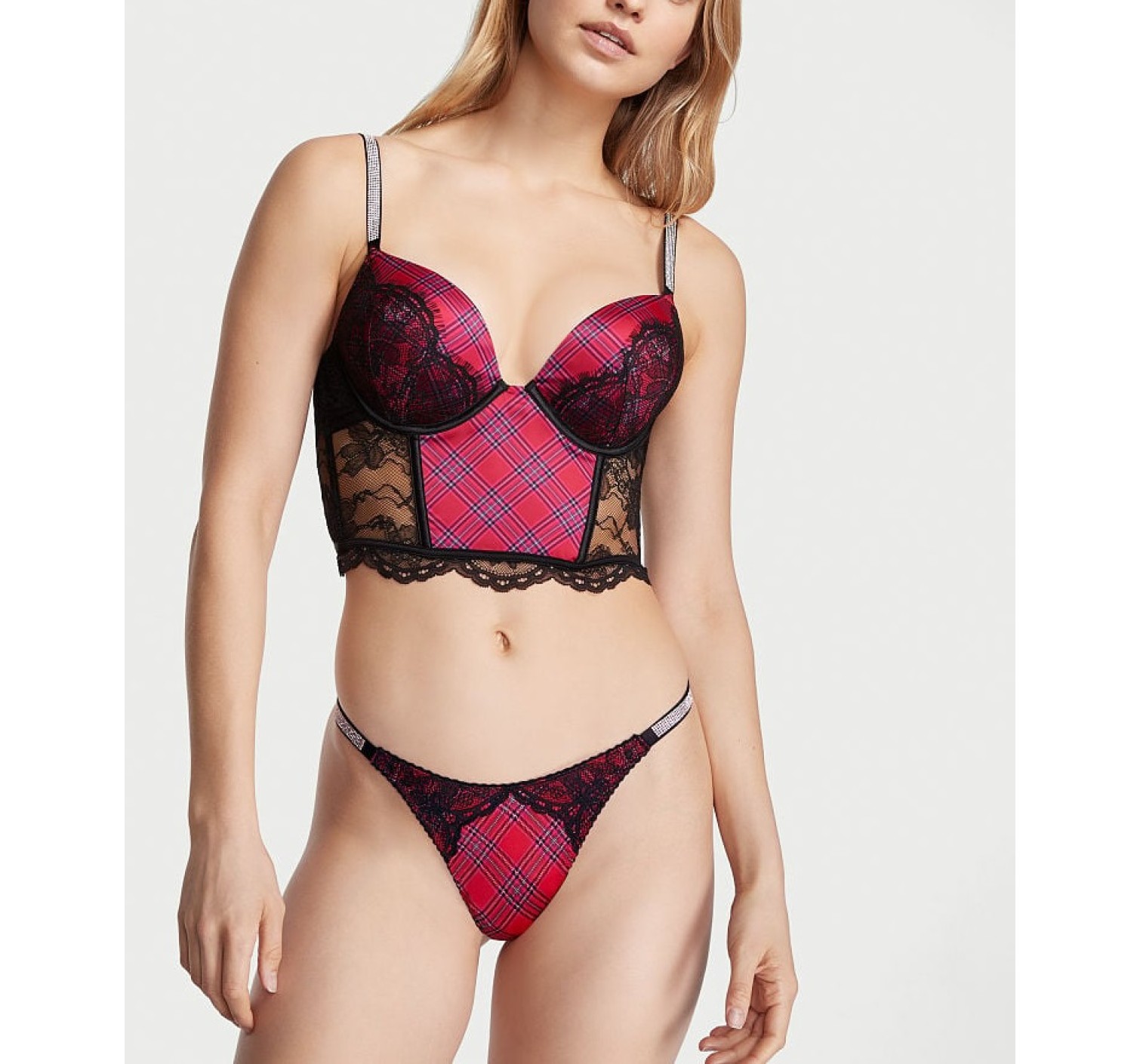 Комплект Bombshell Add-2-Cups Push-Up Corset Top Lacy Plaid