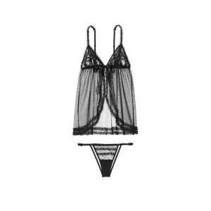 Пеньюар Black Mesh Peekaboo Babydoll Set