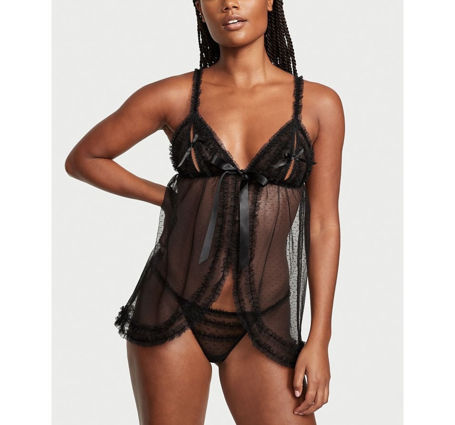 Пеньюар Black Mesh Peekaboo Babydoll Set