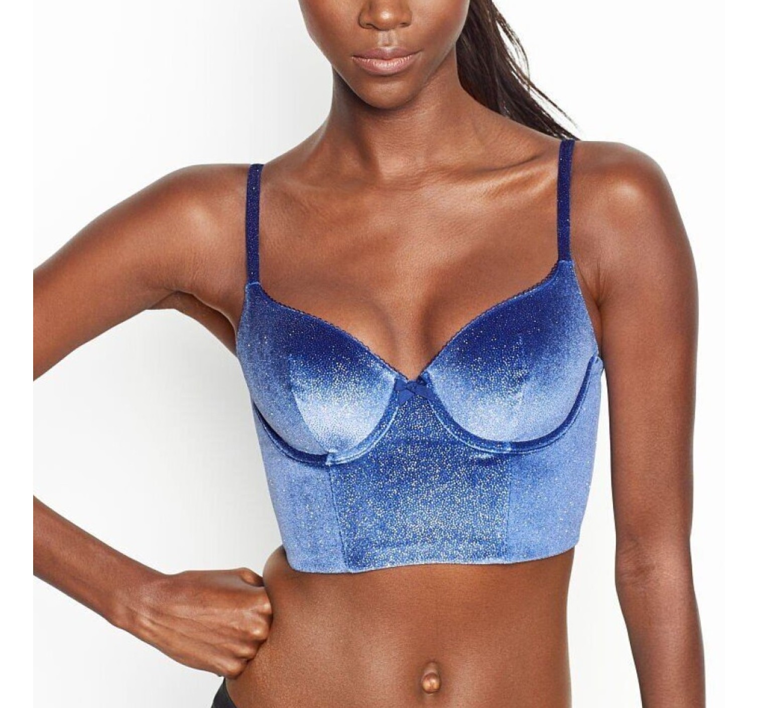 Бюстгальтер Victoria's Secret подовжений, синій оксамит з люрексом