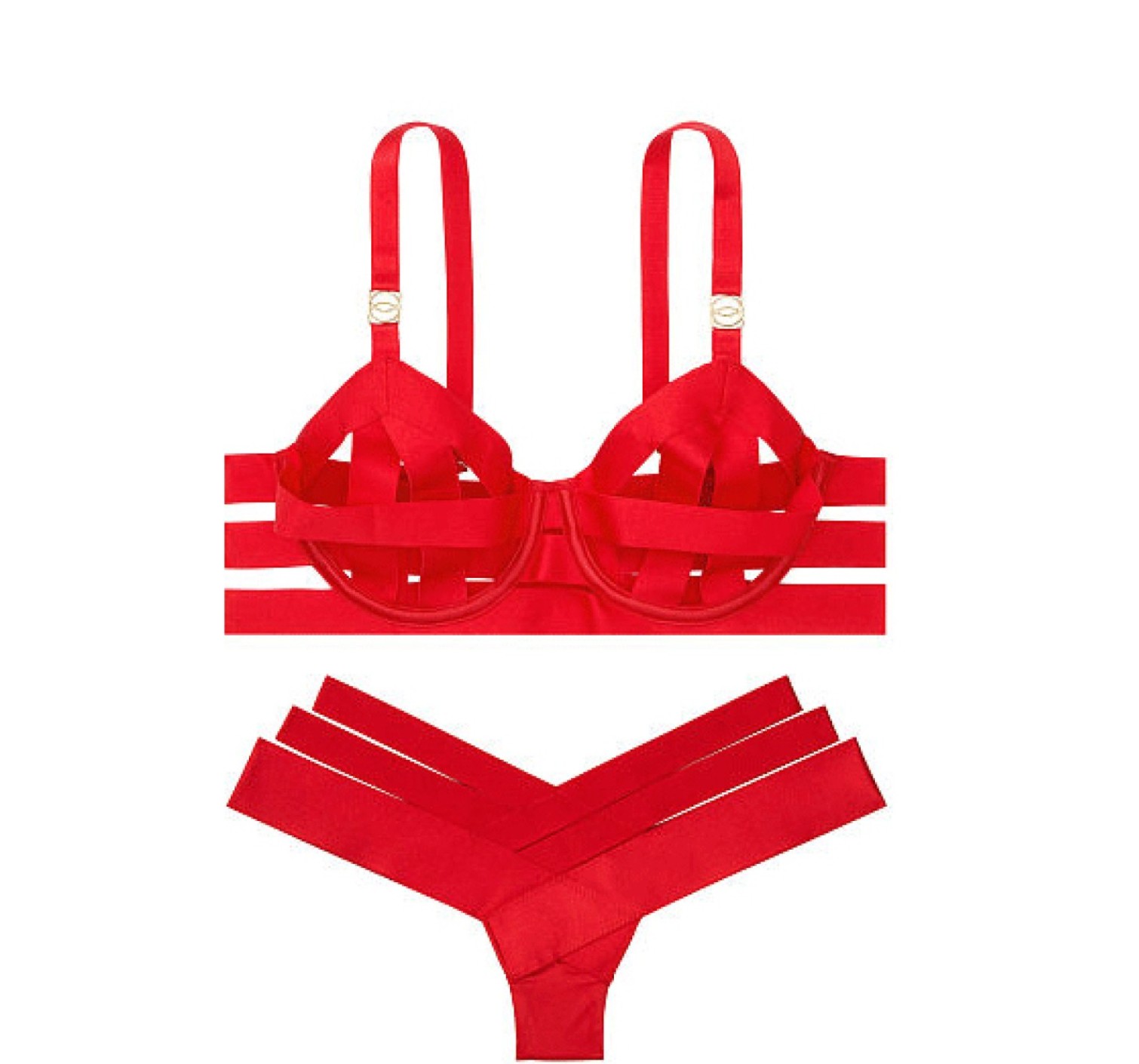 Комплект белья Victoria’s Secret Very Sexy LUXE LINGERIE Red Unlined Strappy Demi Bra Set