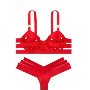 Комплект белья Victoria’s Secret Very Sexy LUXE LINGERIE Red Unlined Strappy Demi Bra Set