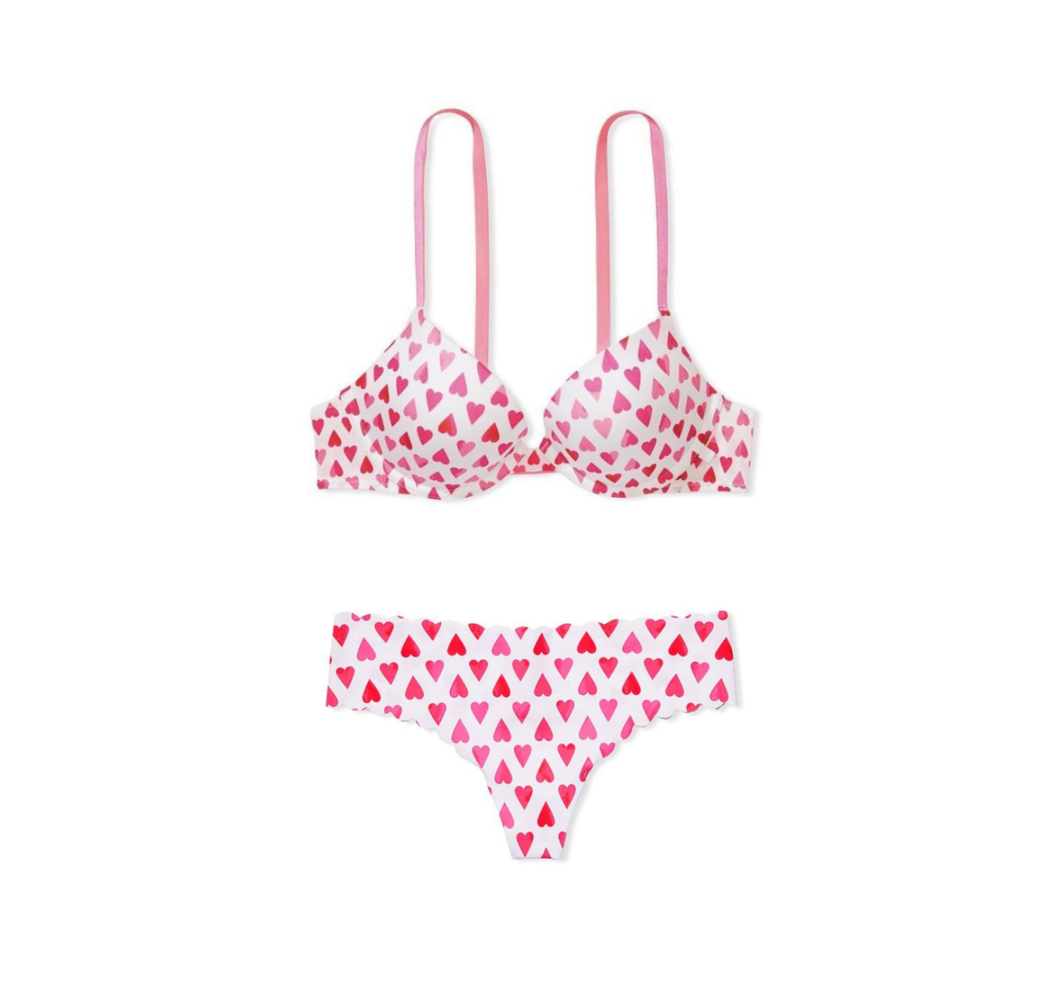 Комплект White Push-up Bra Heart print Set