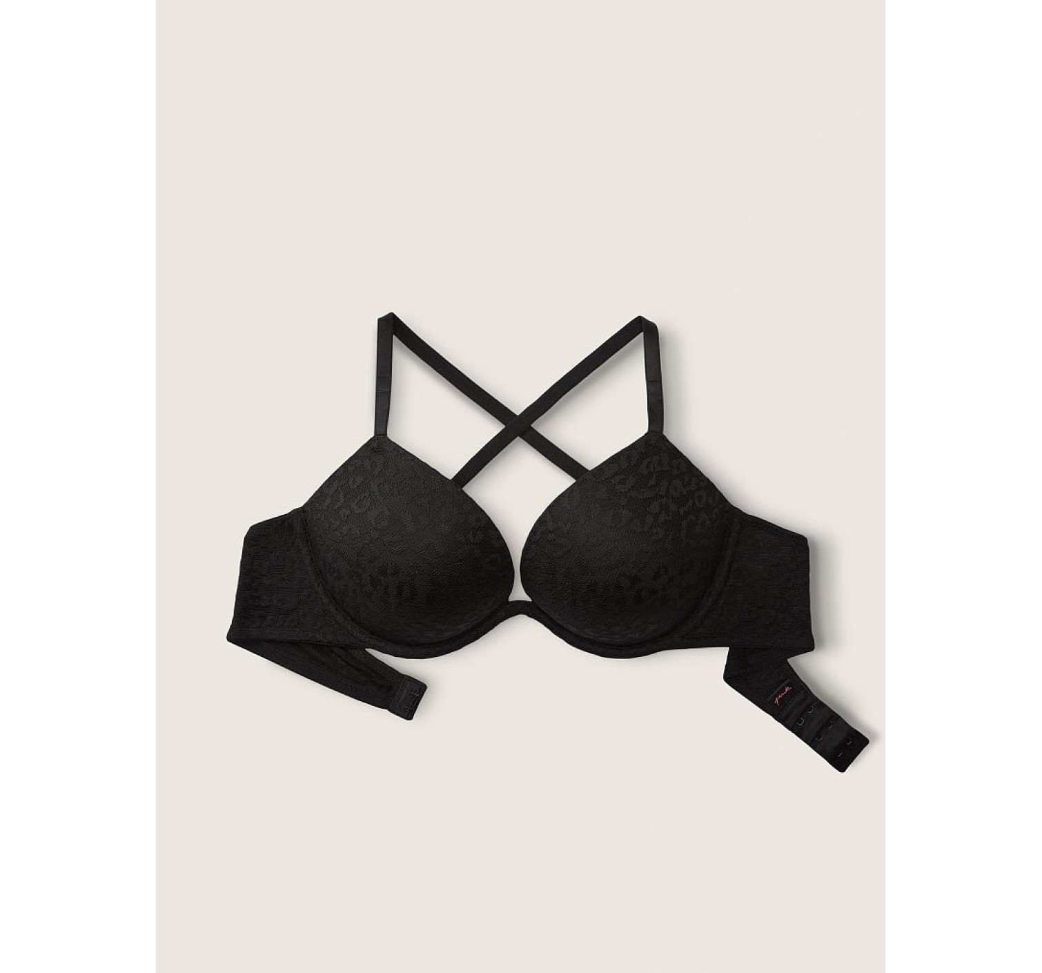 Бюстгальтер PINK super push up Black lace bra