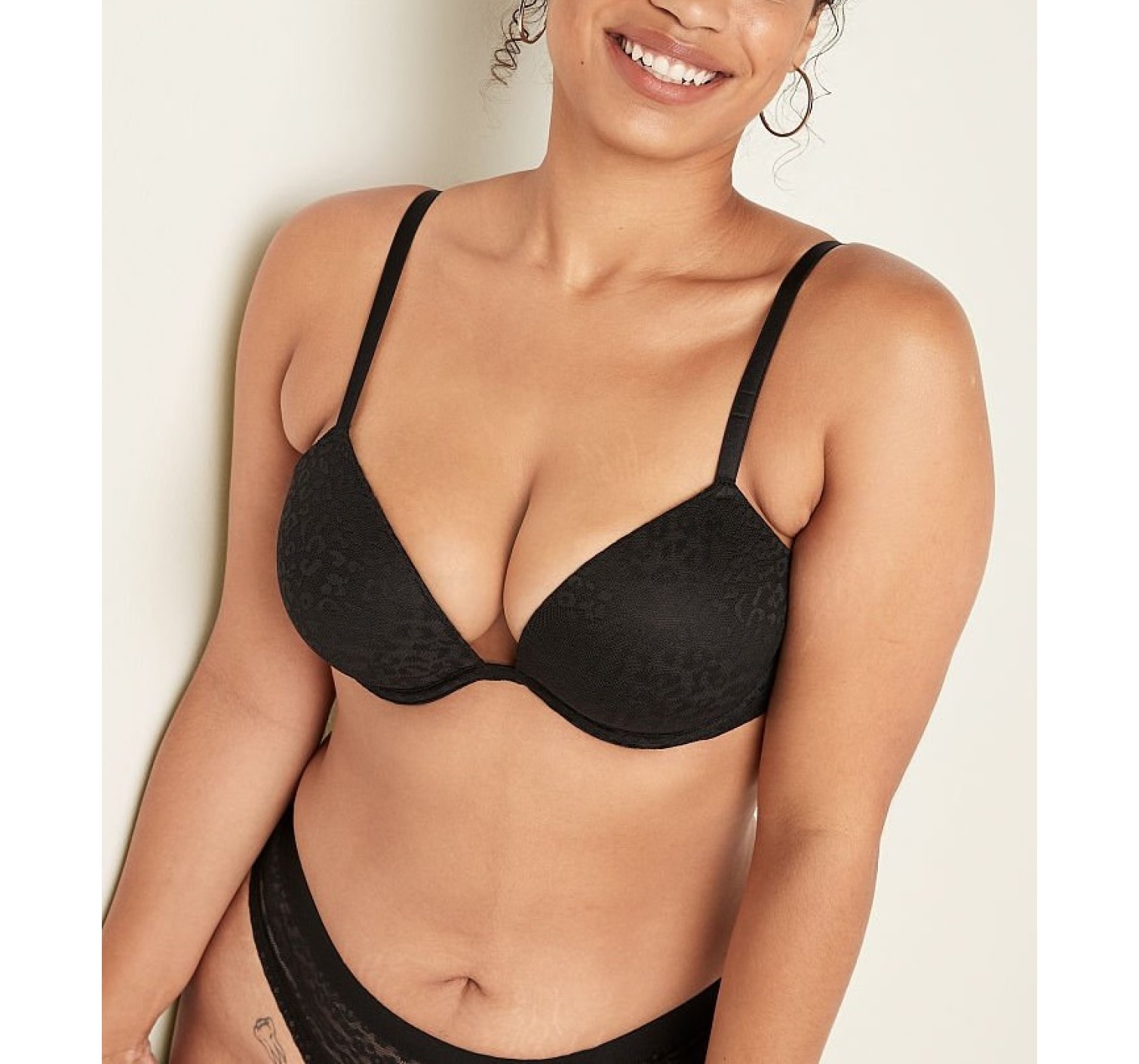 Бюстгальтер PINK super push up Black lace bra