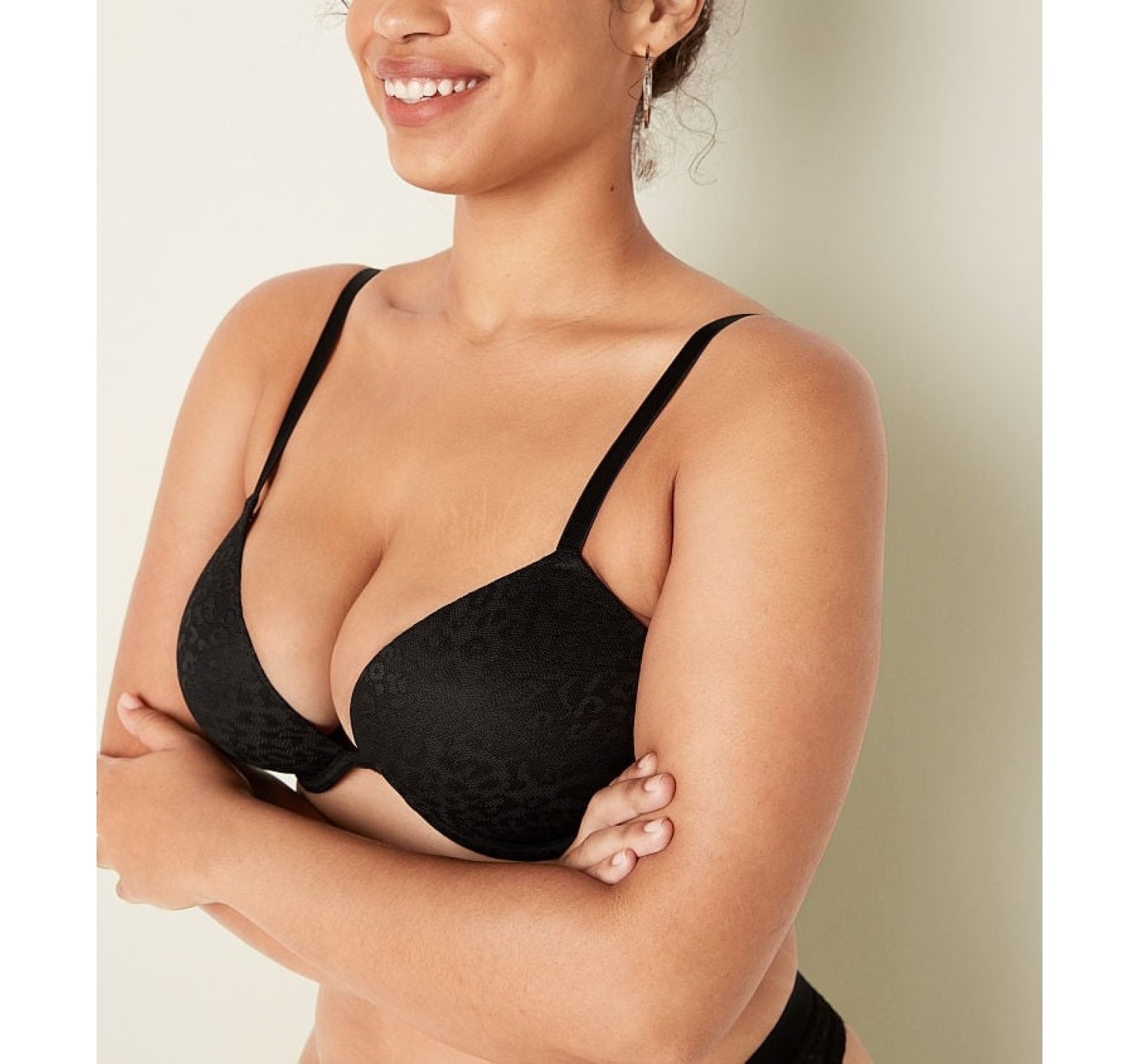 Бюстгальтер PINK super push up Black lace bra