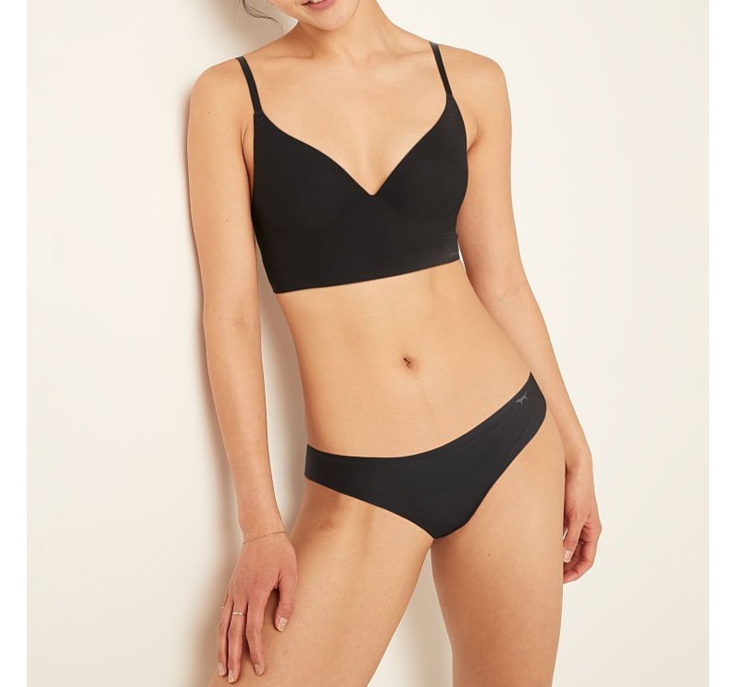 Трусики PINK No show Cotton Thong panty Black