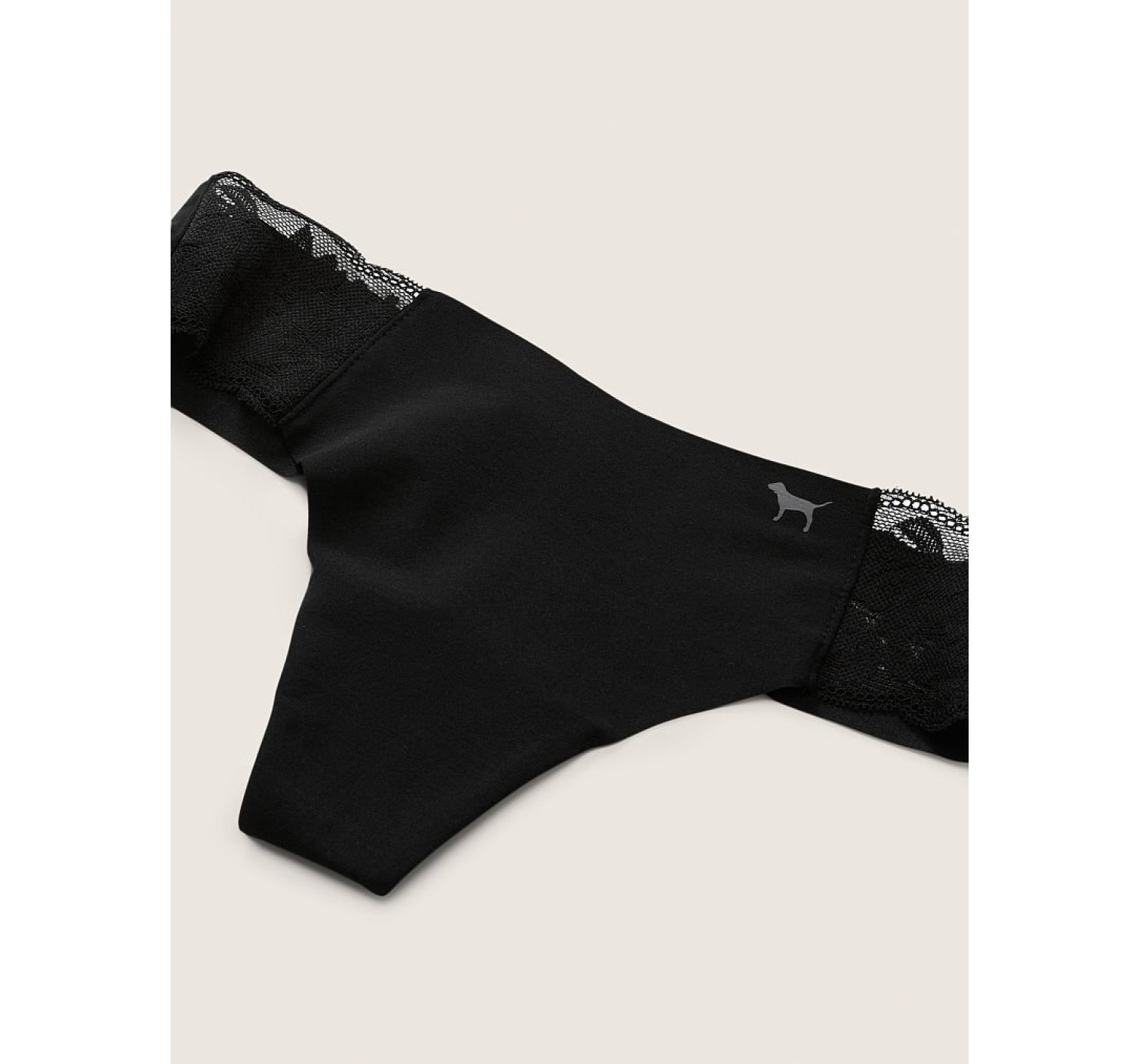 Трусики PINK No show Lace Trim Thong panty Black