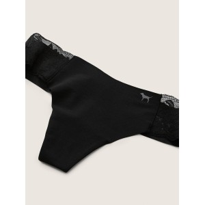 Трусики PINK No show Lace Trim Thong panty Black