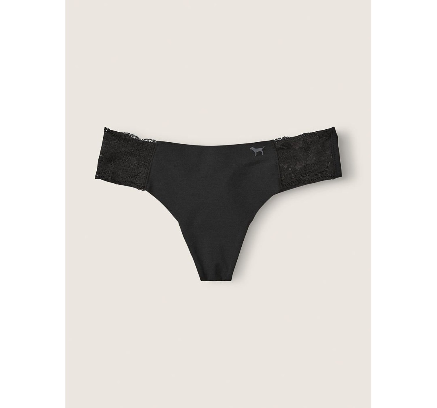 Трусики PINK No show Lace Trim Thong panty Black