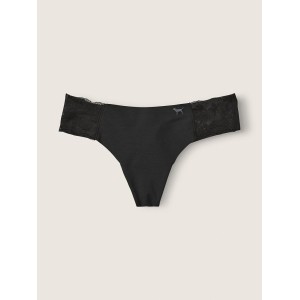 Трусики PINK No show Lace Trim Thong panty Black