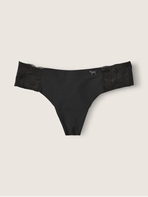 Трусики PINK No show Lace Trim Thong panty Black