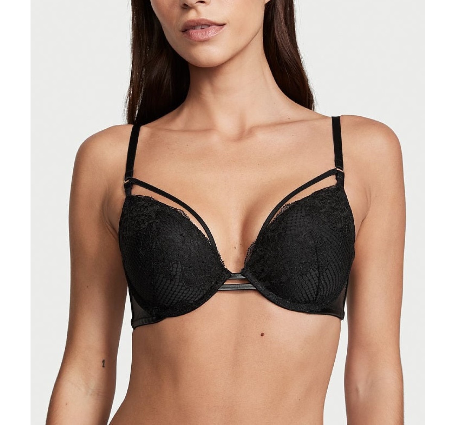 Комплект Faux Leather Fishnet Push-Up Bra Set