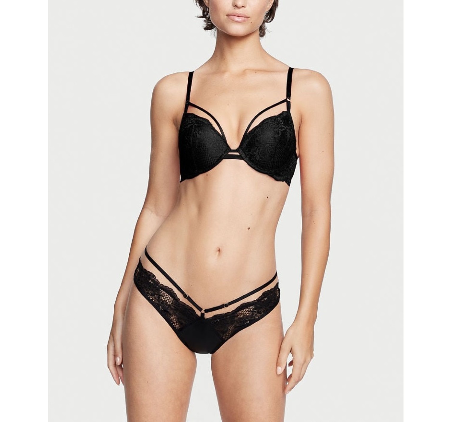 Комплект Faux Leather Fishnet Push-Up Bra Set