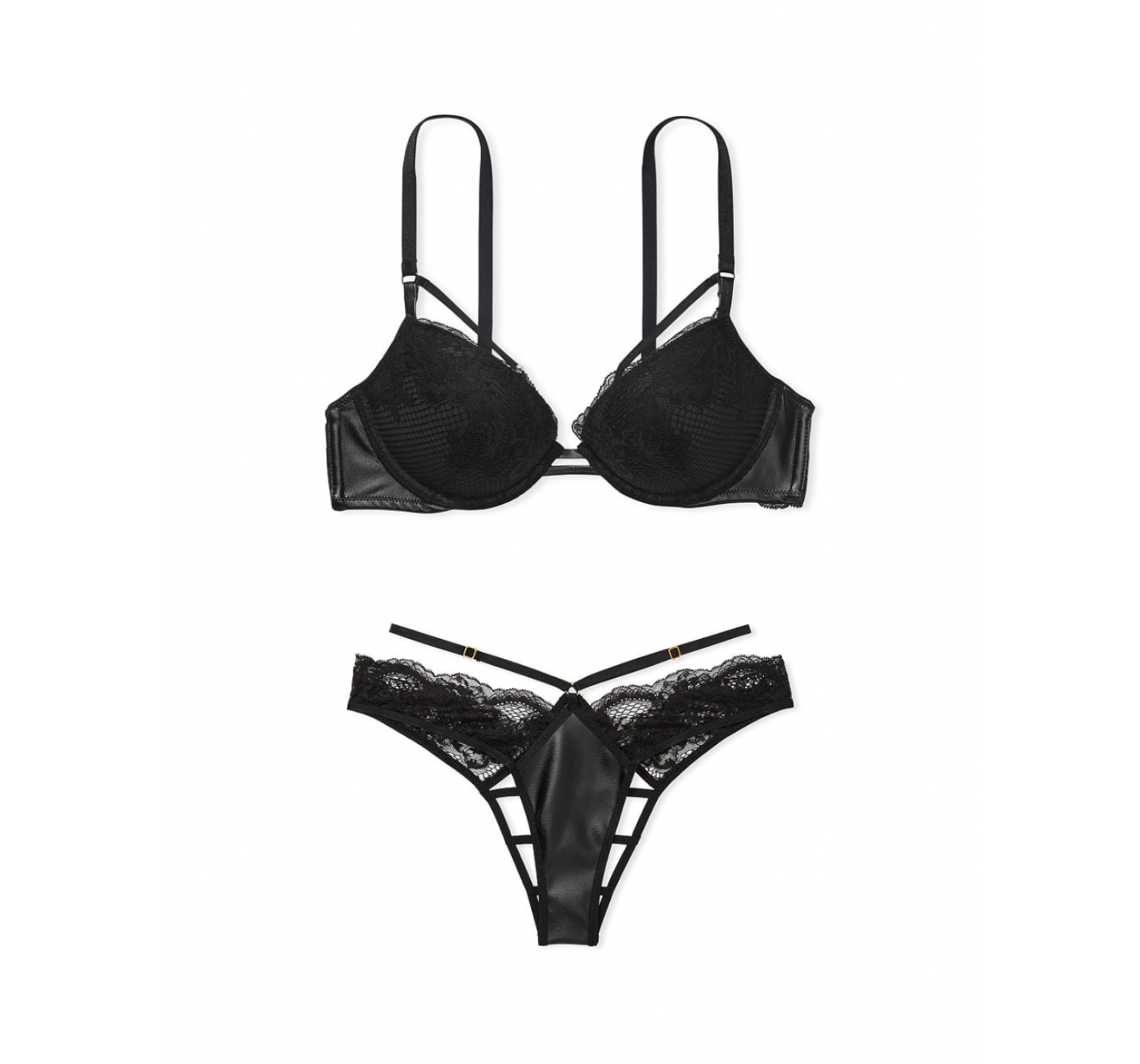 Комплект Faux Leather Fishnet Push-Up Bra Set