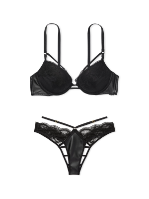 Комплект Faux Leather Fishnet Push-Up Bra Set