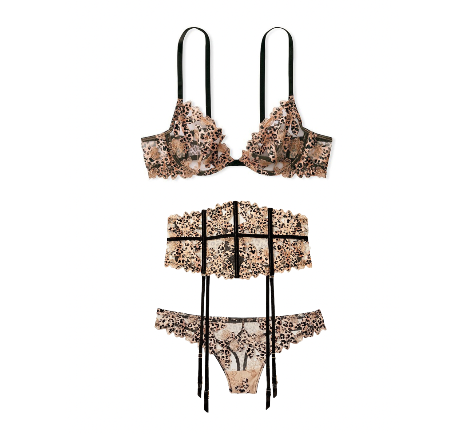 Комплект Floral Embroidered Waist Cincher Leopard set