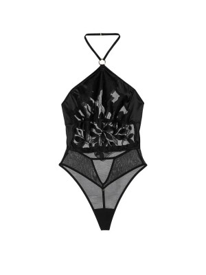Боди High Neck Floral Cutout Teddy Black
