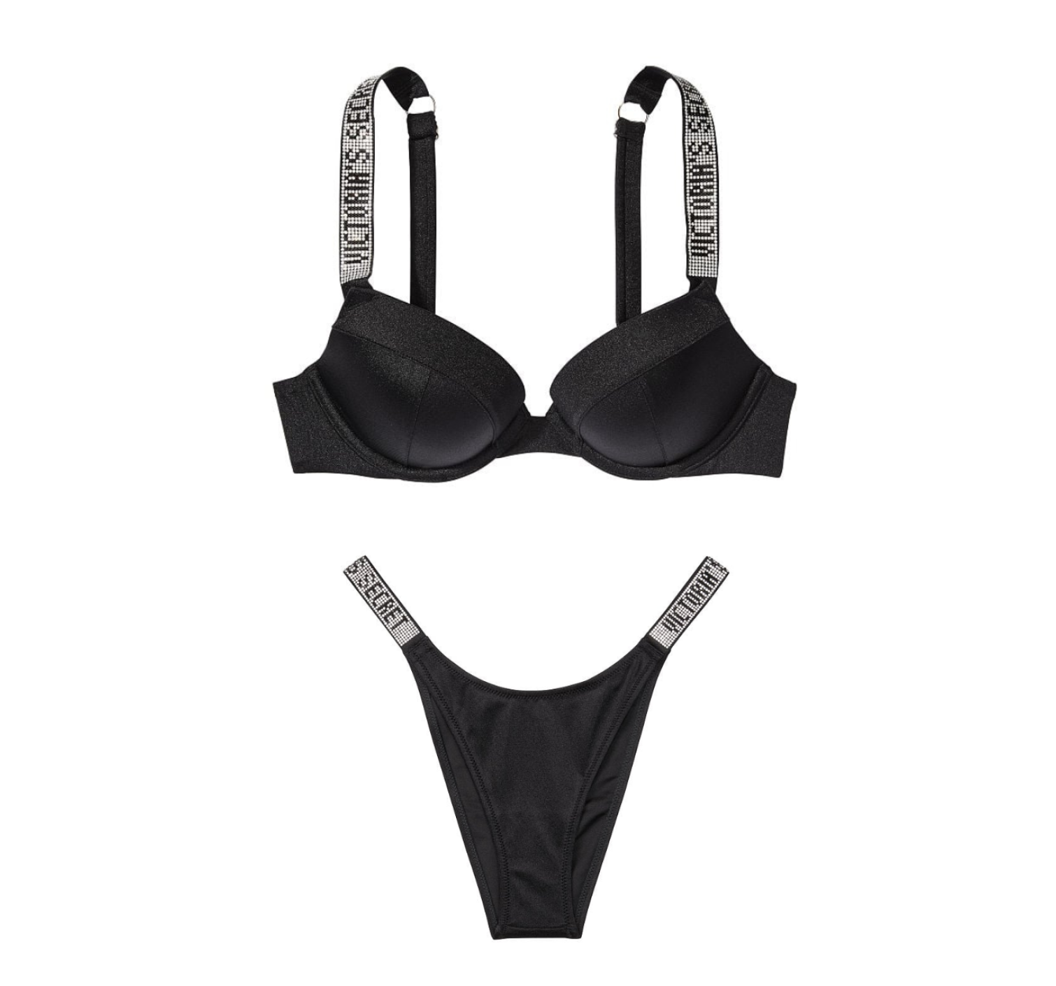 Купальник Shine Strap Sexy Tee Push-Up Bikini Black Set