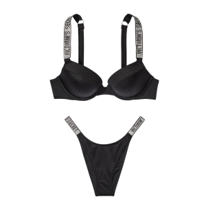 Купальник Shine Strap Sexy Tee Push-Up Bikini Black Set