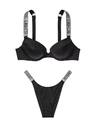 Купальник Shine Strap Sexy Tee Push-Up Bikini Black Set