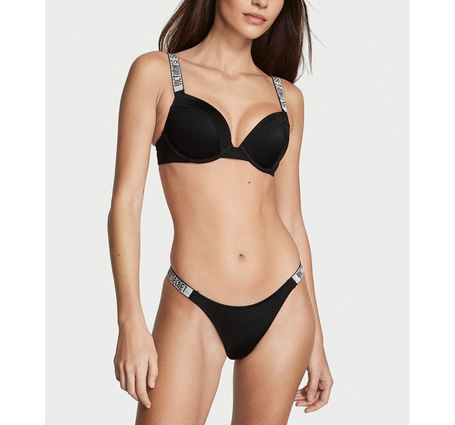 Купальник Shine Strap Sexy Tee Push-Up Bikini Black Set