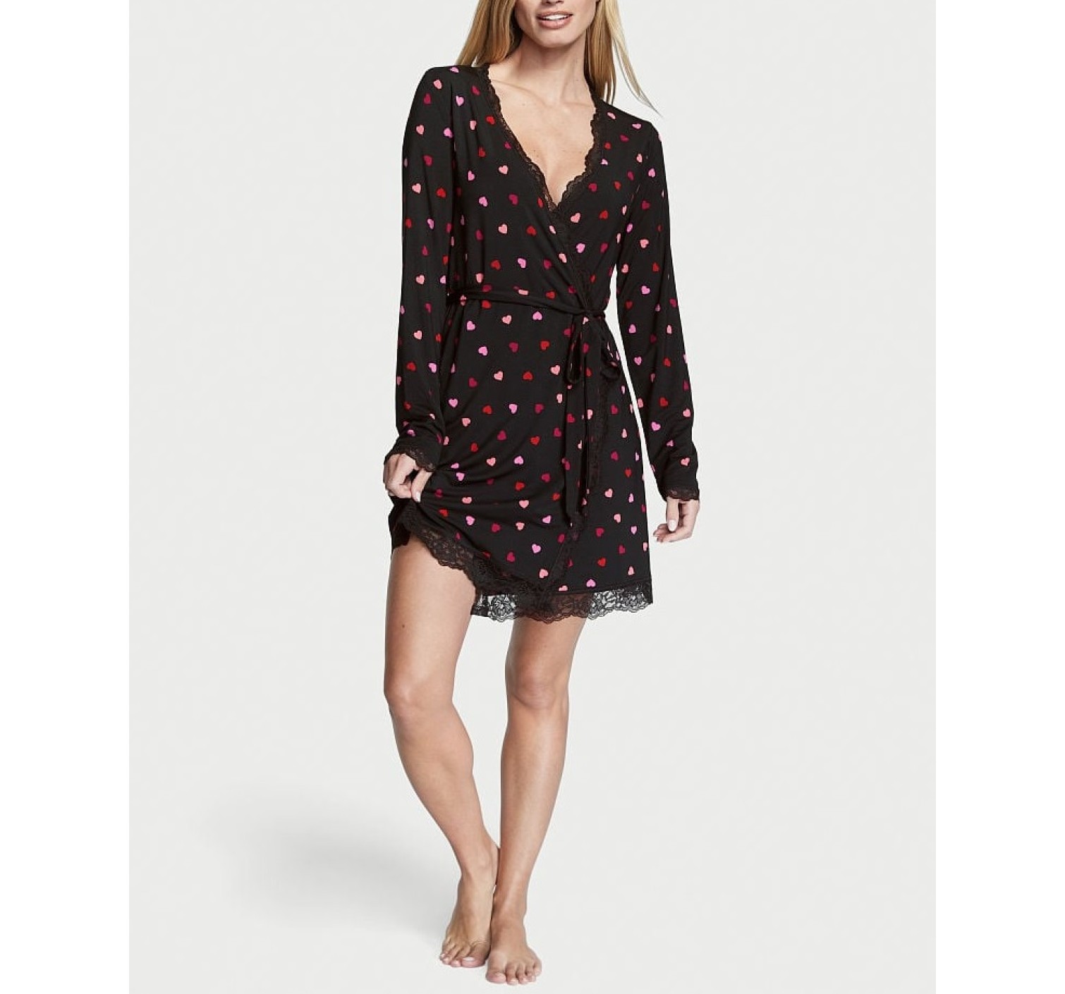 Халат Modal Lace-Trim Robe Black Heart Print