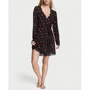 Халат Modal Lace-Trim Robe Black Heart Print