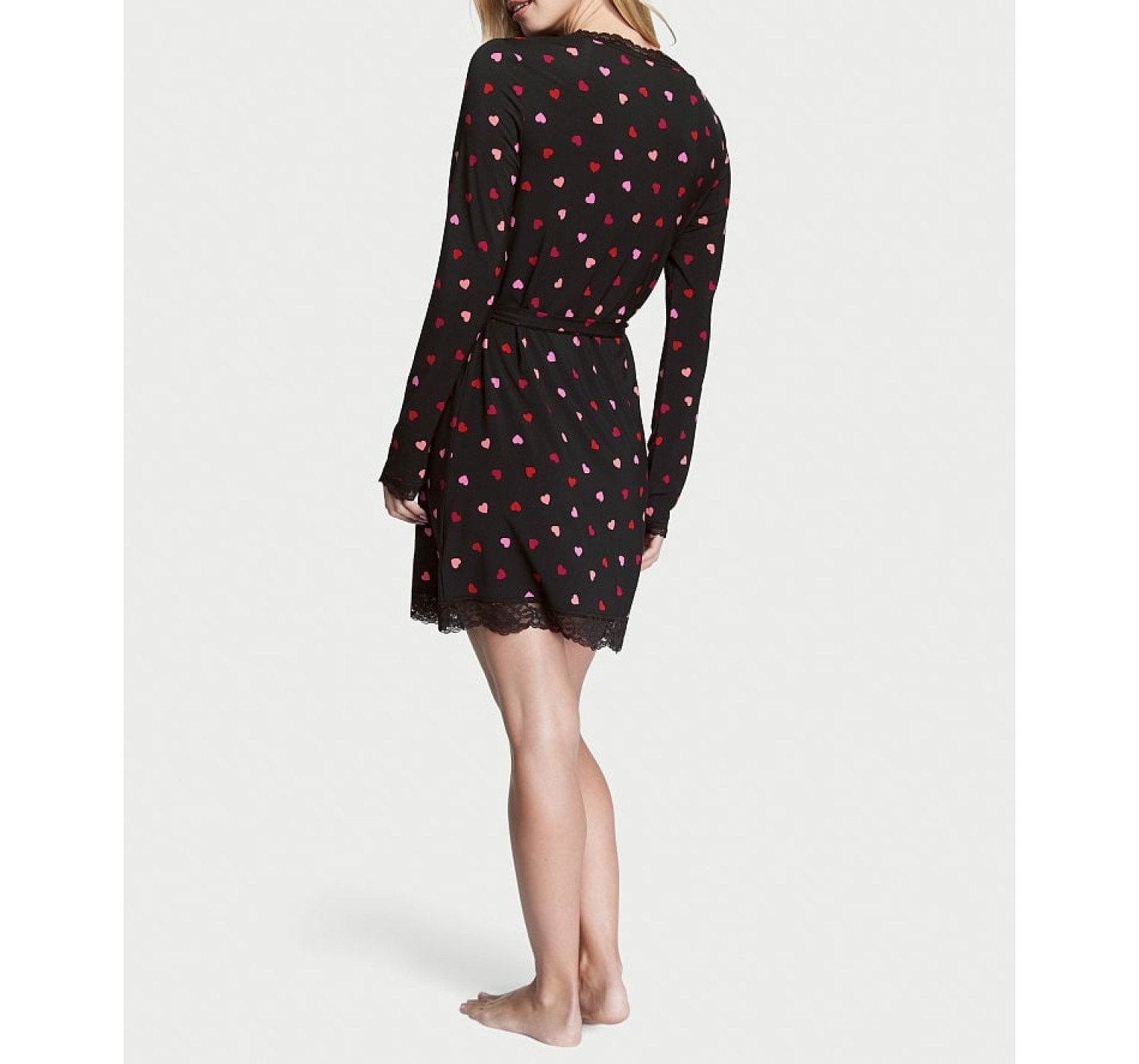 Халат Modal Lace-Trim Robe Black Heart Print