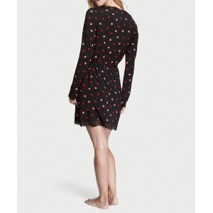 Халат Modal Lace-Trim Robe Black Heart Print