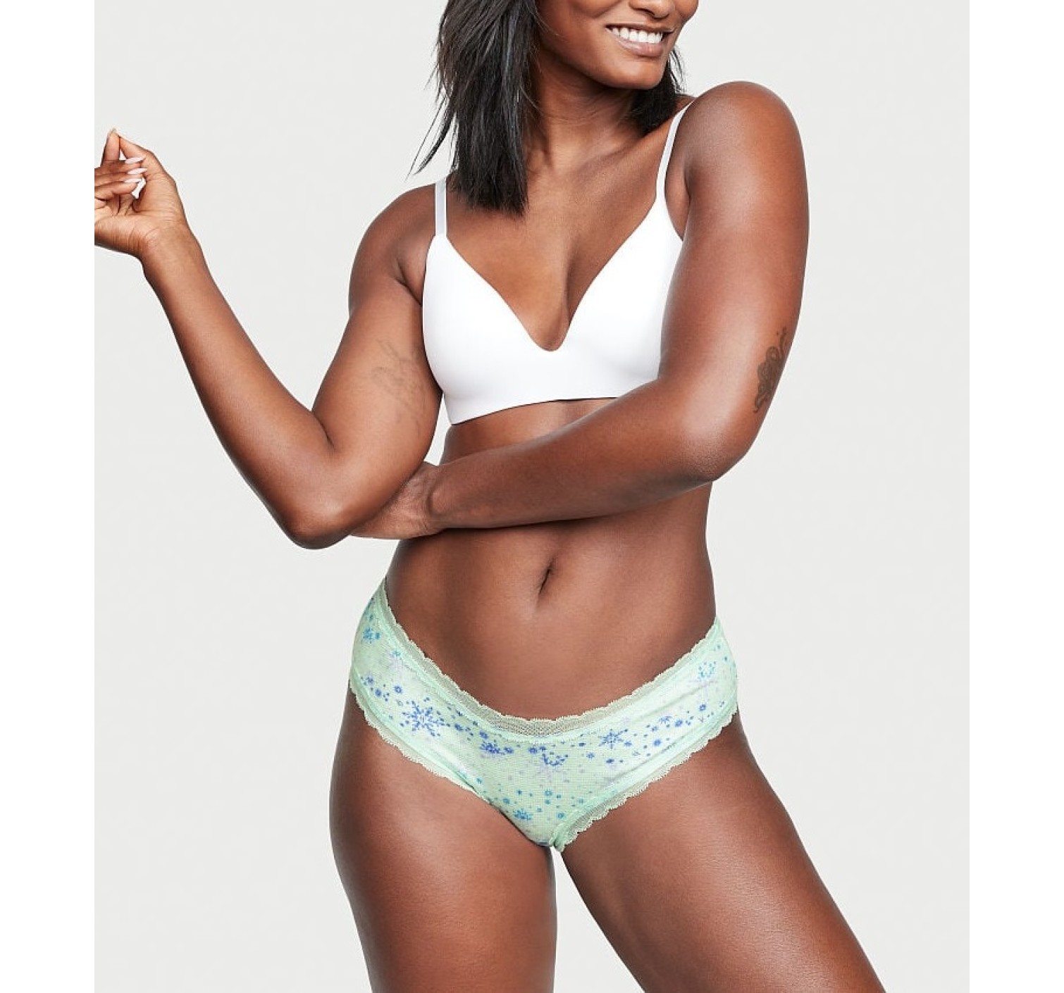 Трусики Lace Waist Cotton Cheeky panty Green Snowflake