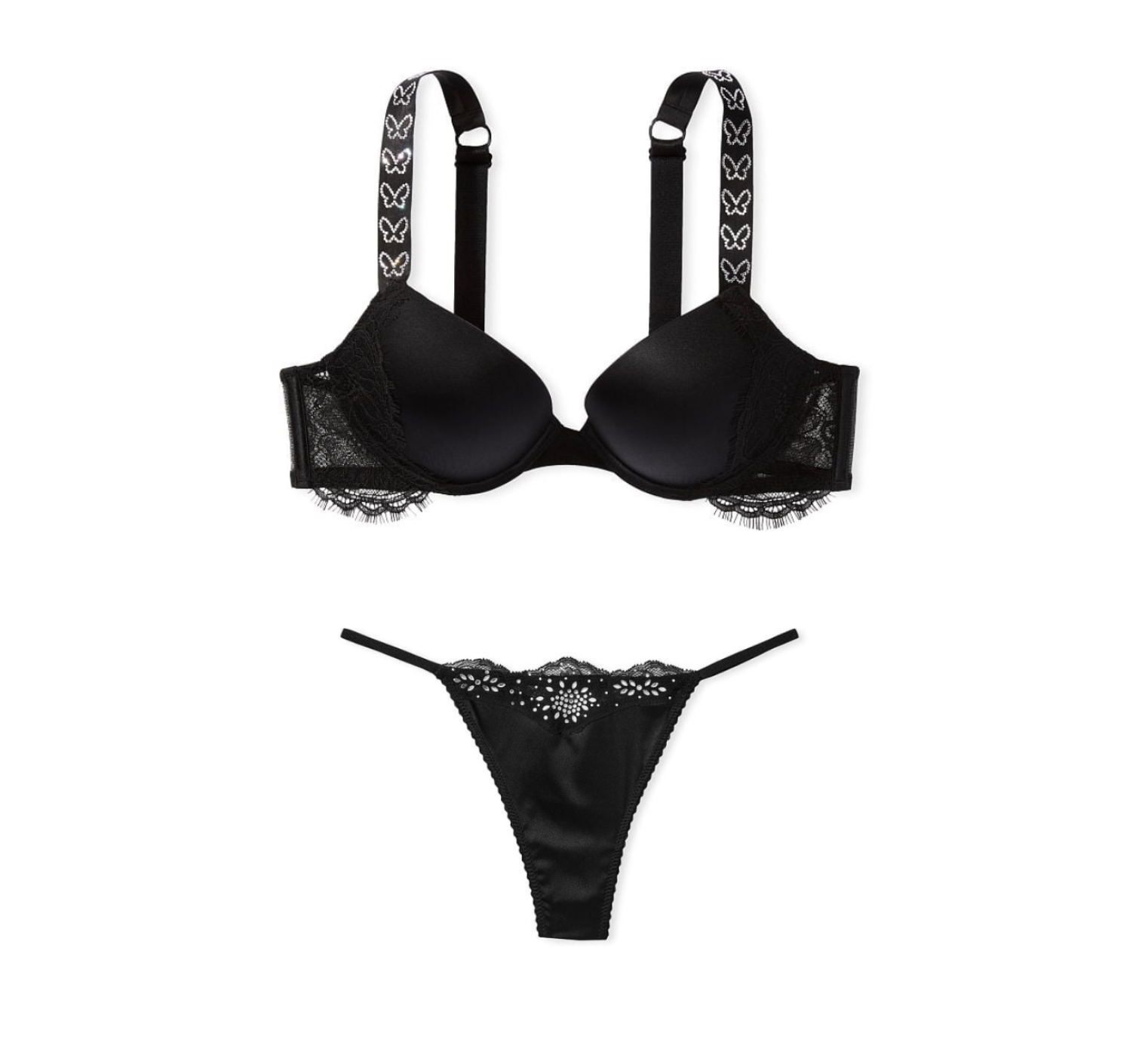 Комплект Satin & Lace Shine Strap Push-Up Bra Black Set
