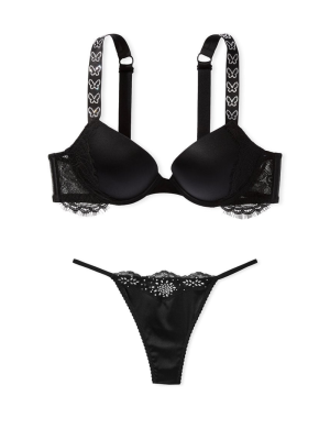 Комплект Satin & Lace Shine Strap Push-Up Bra Black Set