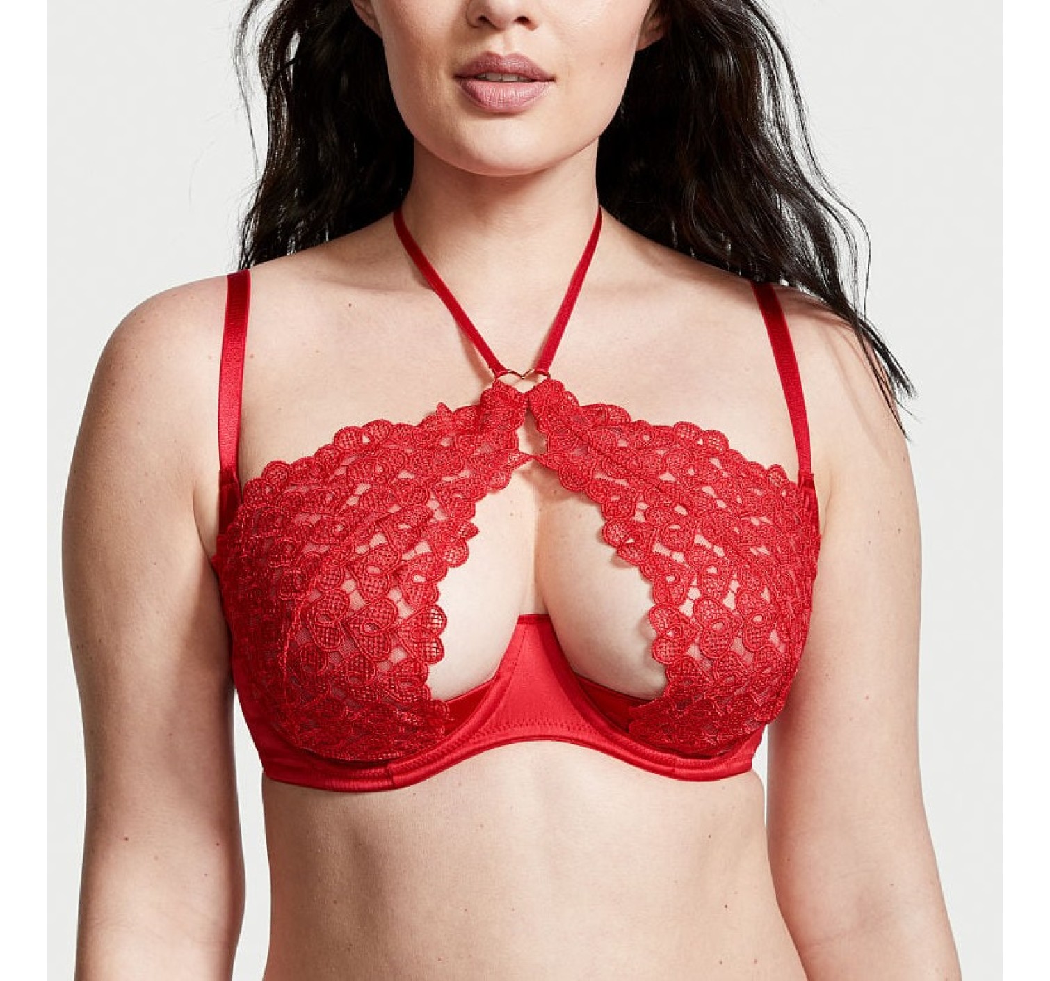 Комплект Sweetheart Lace Open Cup Halter Lipstick Bra Set
