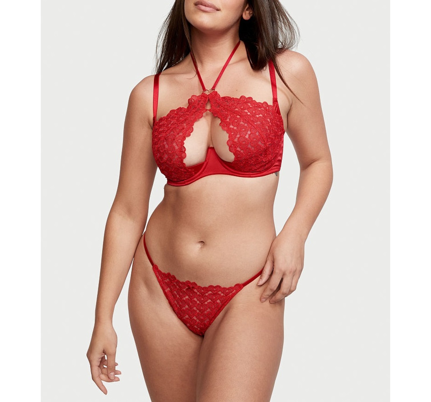 Комплект Sweetheart Lace Open Cup Halter Lipstick Bra Set