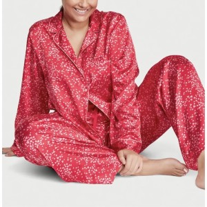 Пижама Satin Long Pajama Set Victoria’s Secret Red Heart Dot