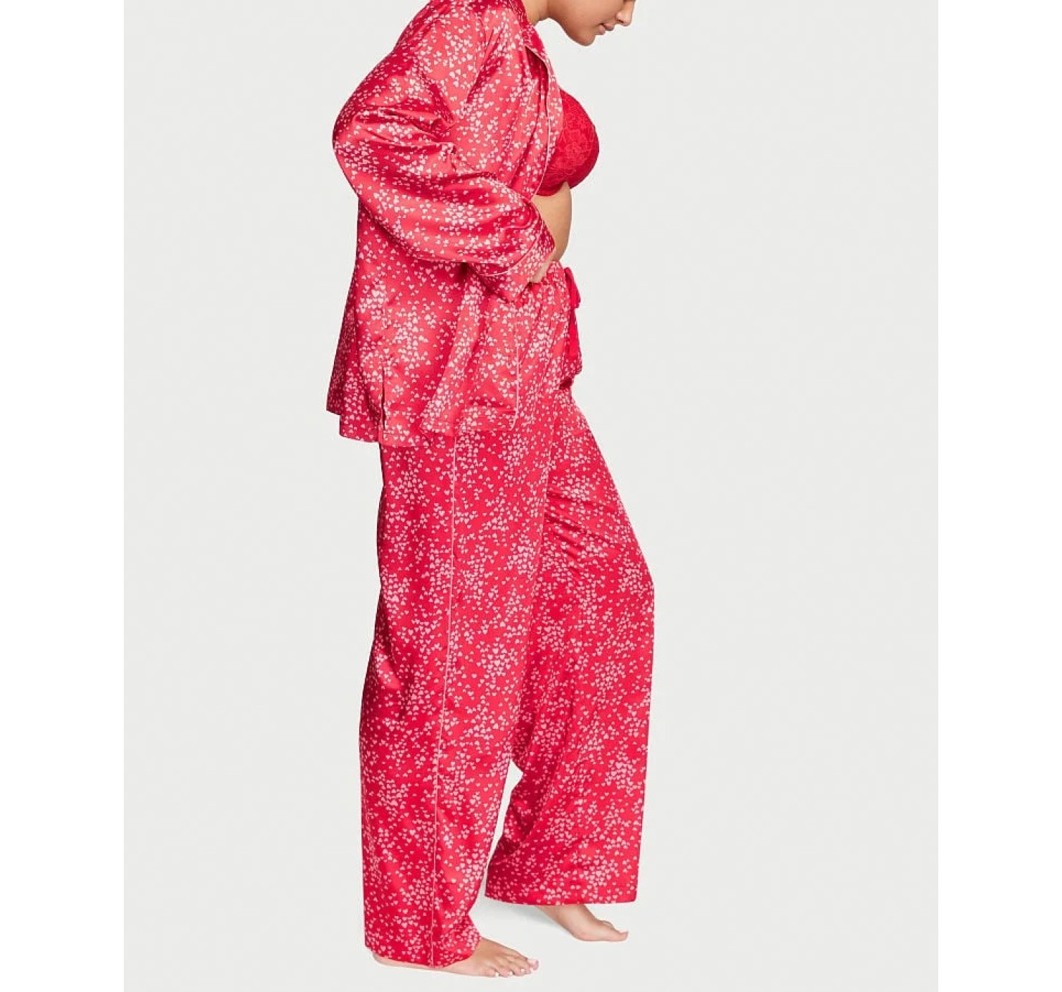 Пижама Satin Long Pajama Set Victoria’s Secret Red Heart Dot