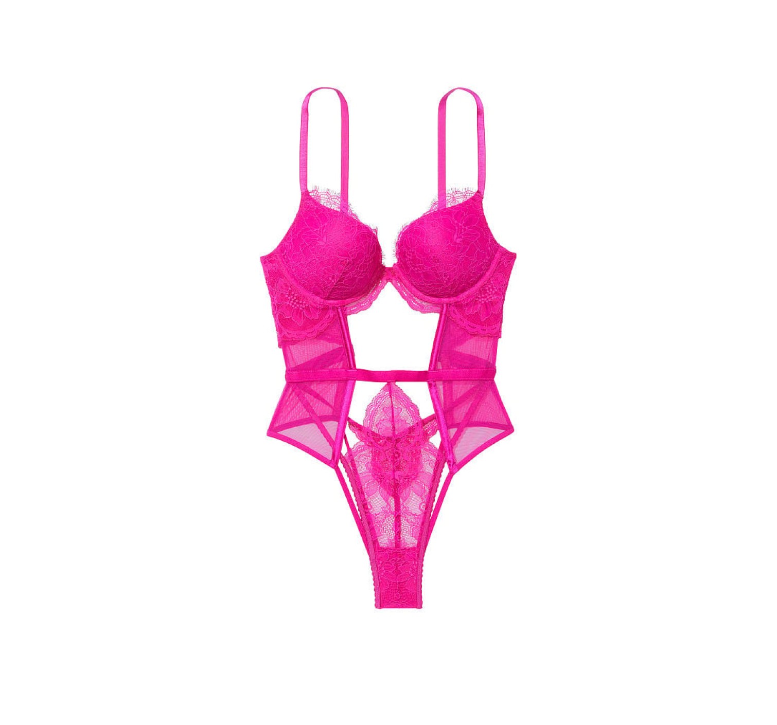 Боди Push-Up Cutout Lace Teddy Fuchsia