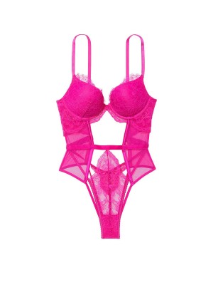 Боди Push-Up Cutout Lace Teddy Fuchsia