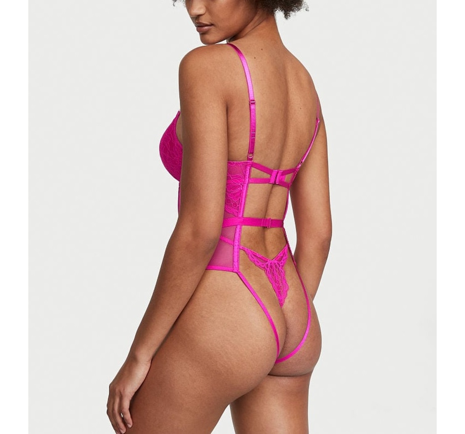 Боди Push-Up Cutout Lace Teddy Fuchsia