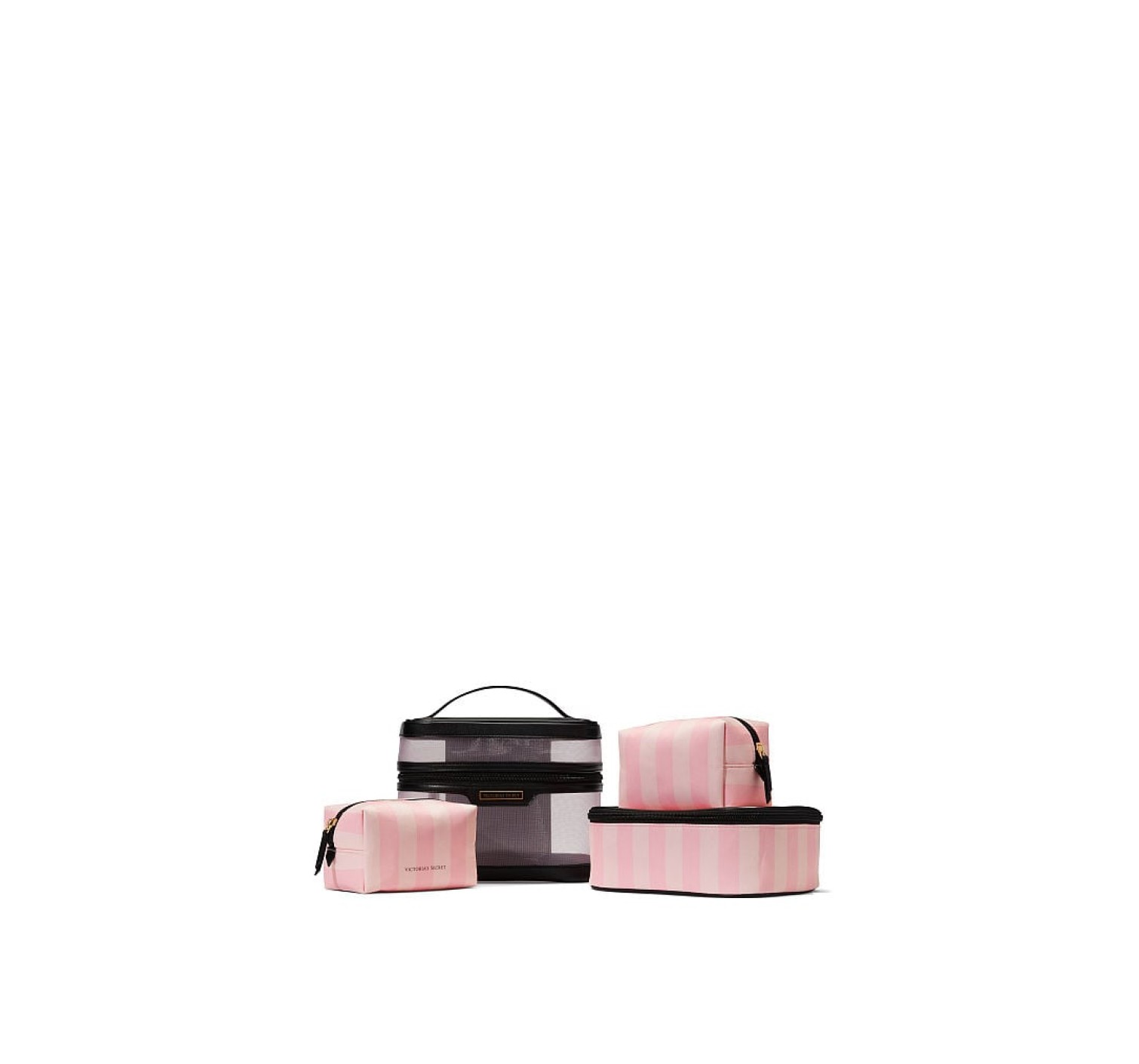 Набір косметичок 4-in-1 Train Case Iconic Pink Striped Mesh