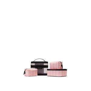 Набір косметичок 4-in-1 Train Case Iconic Pink Striped Mesh