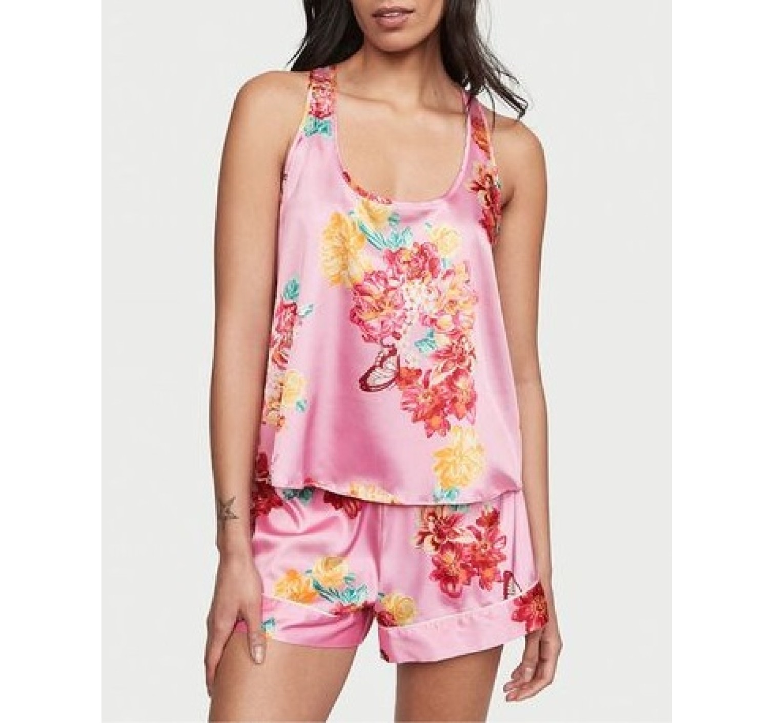 Пижама Short Cami PJ Set White Pink Flower Print logo