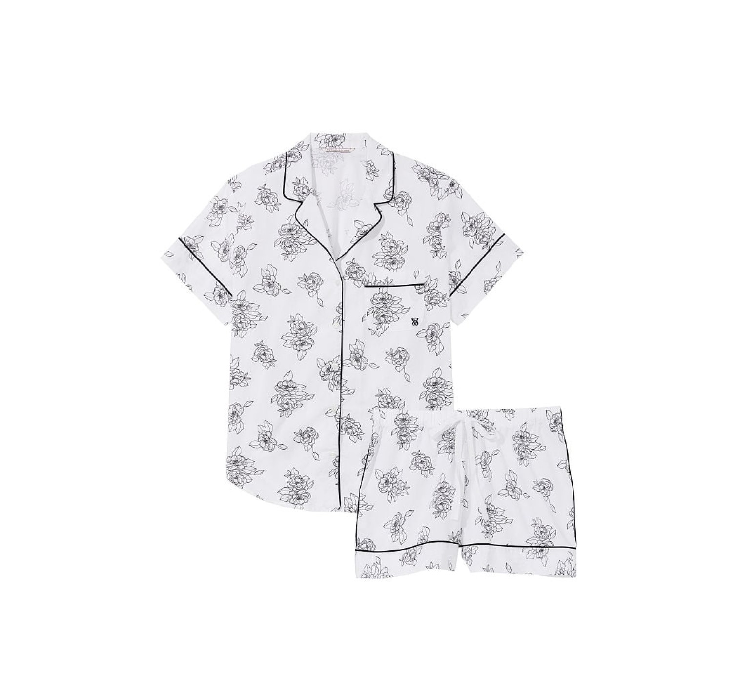 Пижама Cotton Short PJ Set White Flower Print